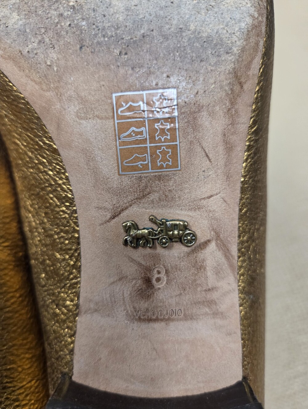 Coach Naomi Metallic Gold Copper Leather Pointed Toe Penny Loafers Size 8 - Picture 8 of 8